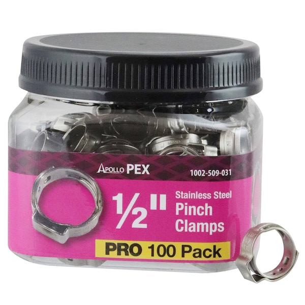 1/2 In. Stainless Steel PEX Barb Pinch Clamp Jar (100-Pack), 100PK